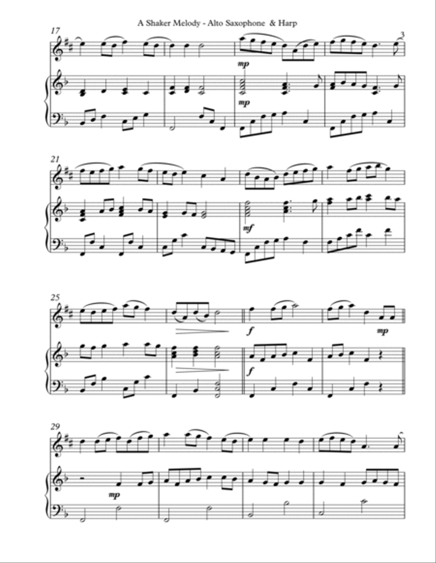 A Shaker Melody, Duet for Eb Alto Saxophone & Harp image number null