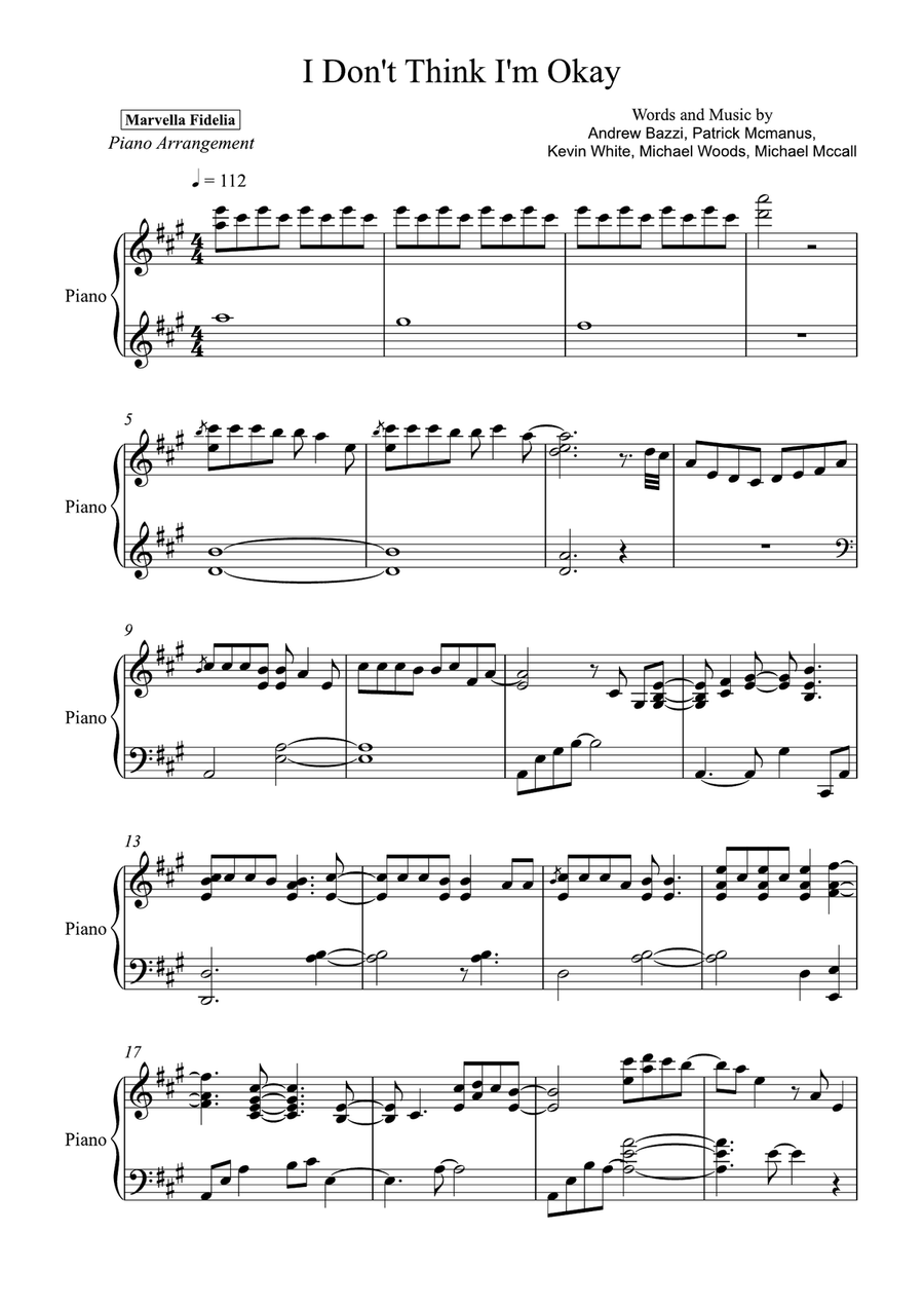 I Don't Think I'm Ok Piano Solo scores gallery preview page 1