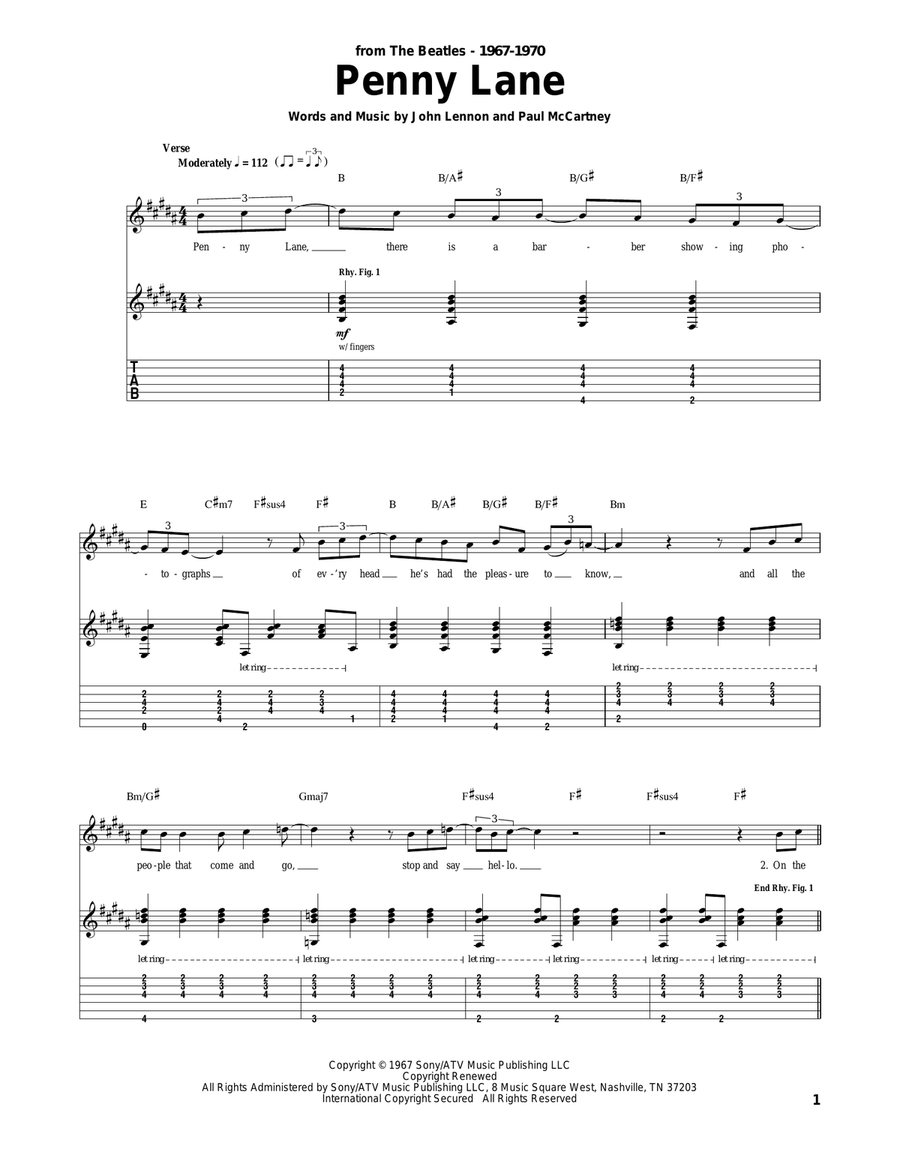 Penny Lane Penny Lane Acoustic Guitar scores gallery preview page 1