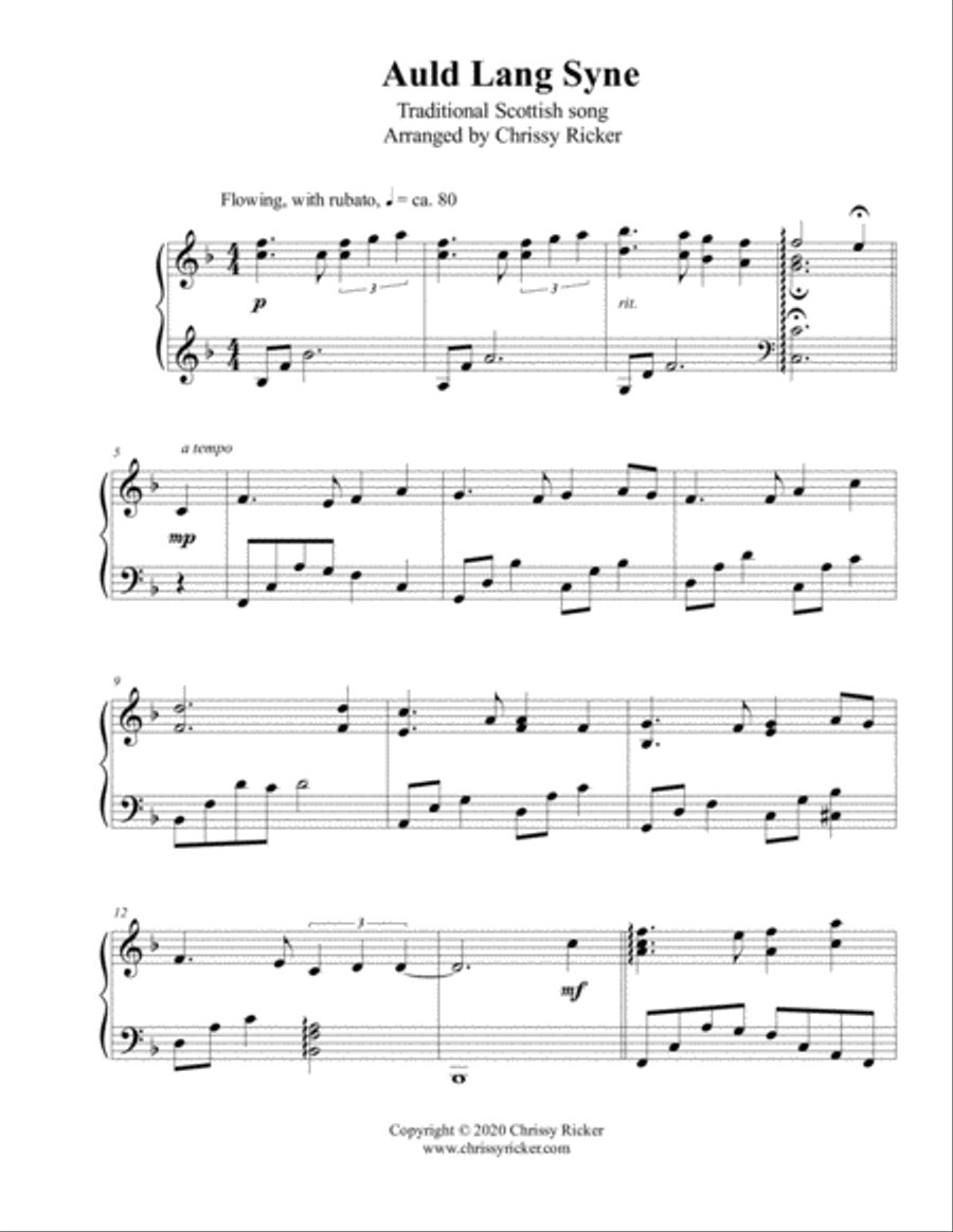 Auld Lang Syne - late intermediate piano by Traditional Piano Solo - Digital Sheet Music