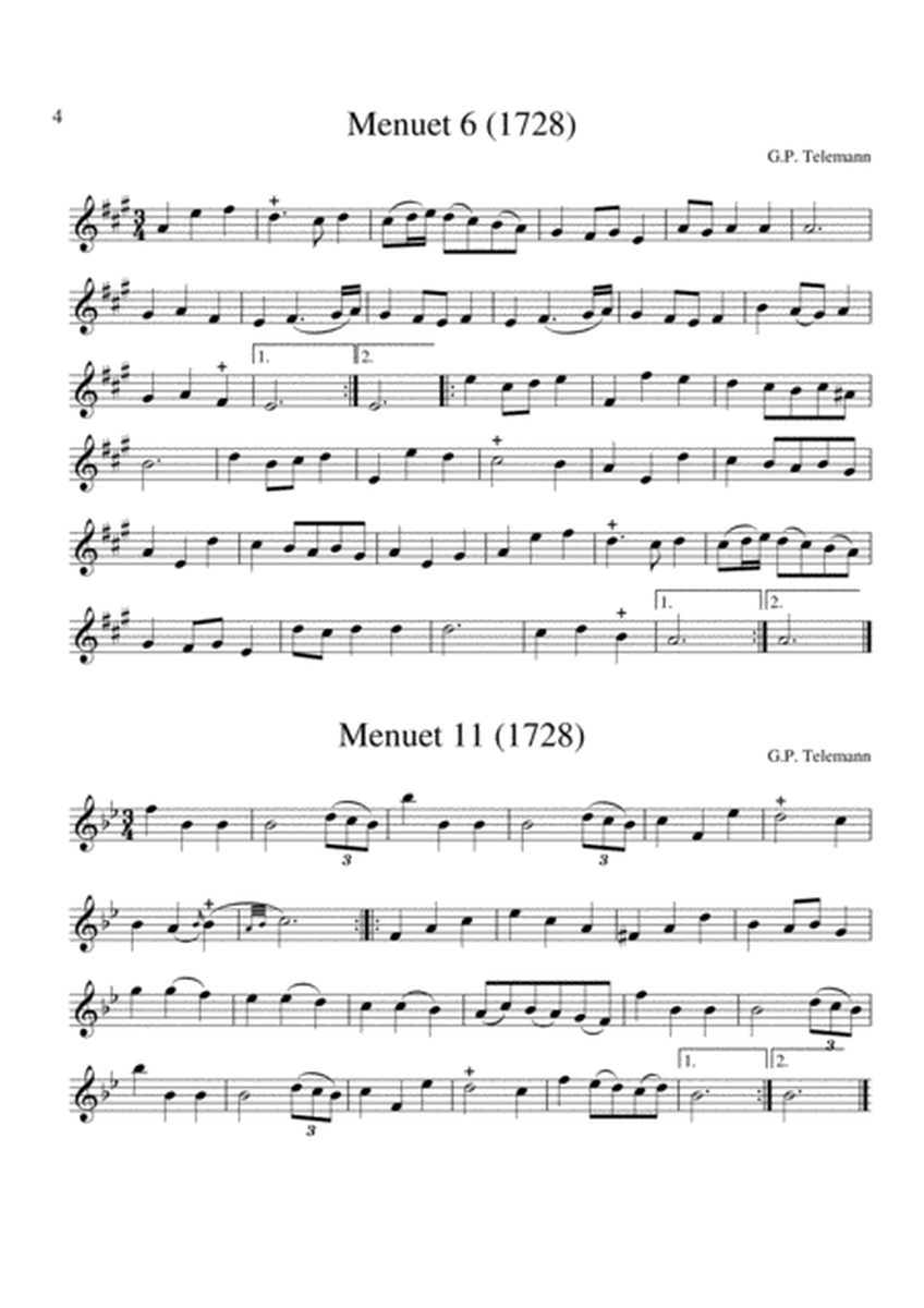 50 Menuets (1728) for Solo Violin, Mandolin, Oboe, Recorder or Flute