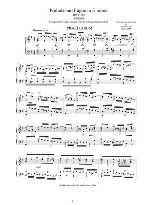 Book cover for Bach - Prelude and Fugue in E minor BWV 548 for Piano