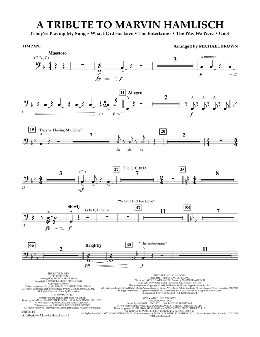 A Tribute To Marvin Hamlisch - Timpani Concert Band scores gallery preview page 1