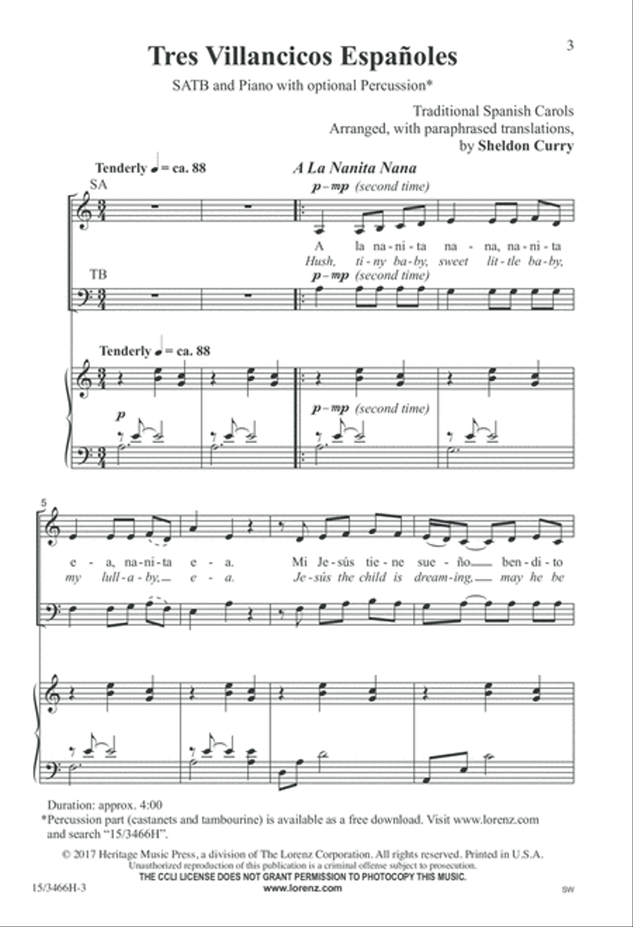 Tres Villancicos Españoles 4-Part scores gallery preview page 3