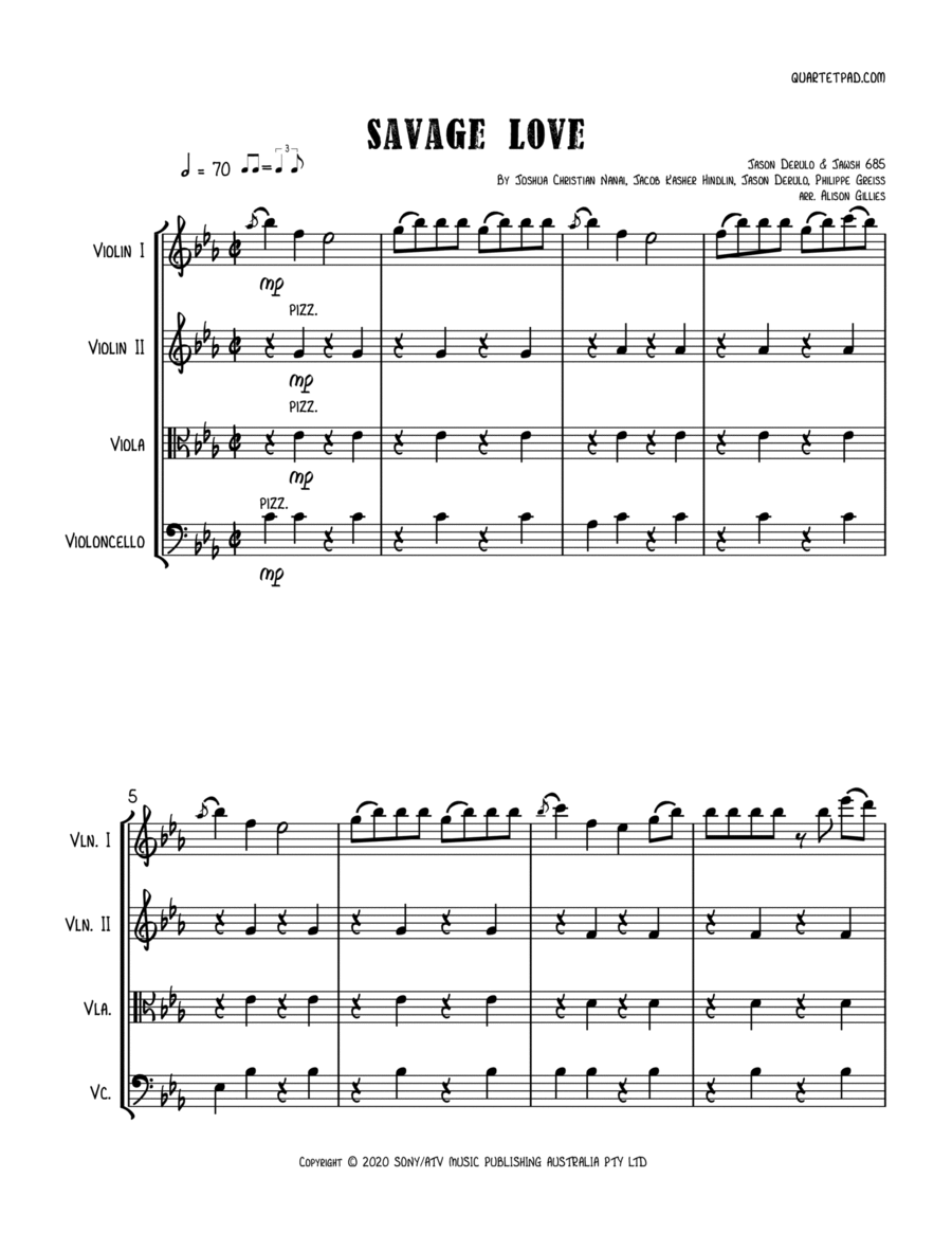 Savage Love String Quartet scores gallery preview page 1