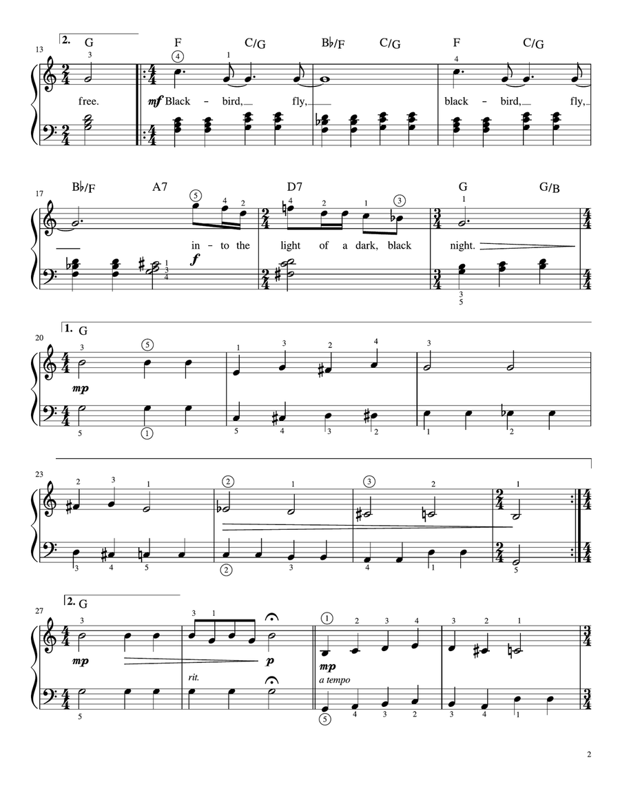 Blackbird Easy Piano scores gallery preview page 2