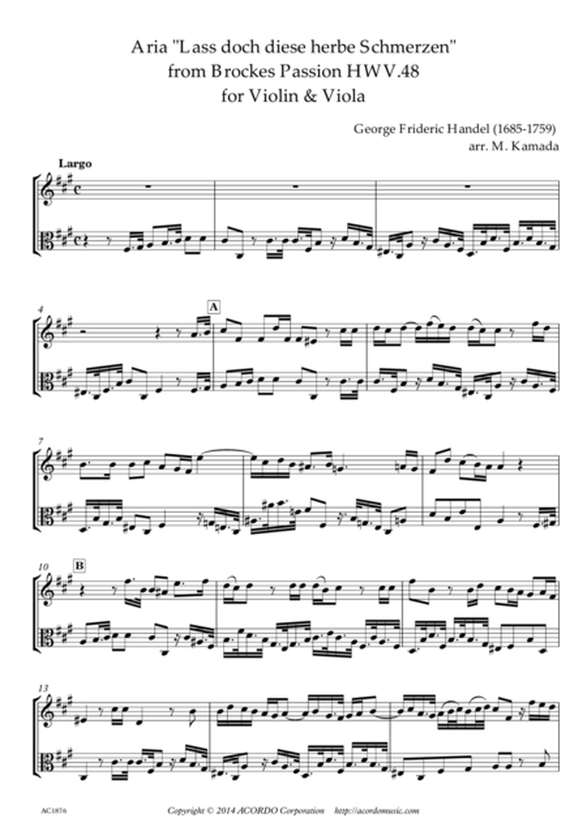 'Lass doch diese herbe Schmerzen' from Brockes Passion HWV.48 for Violin & Viola image number null