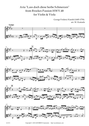 'Lass doch diese herbe Schmerzen' from Brockes Passion HWV.48 for Violin & Viola