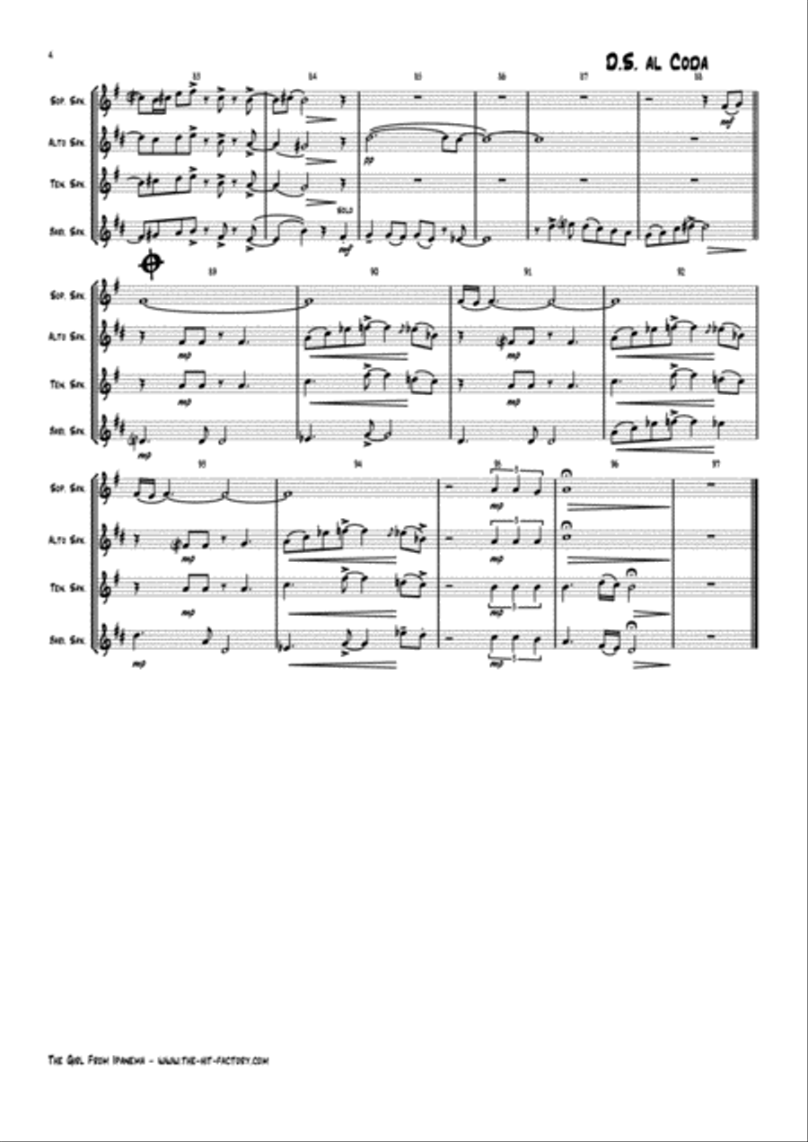 The Girl From Ipanema (Garota De Ipanema) Saxophone Quartet scores gallery preview page 4