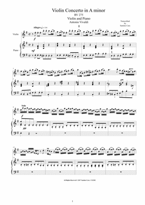 Vivaldi - Violin Concerto in E minor RV 275 for Violin and Piano