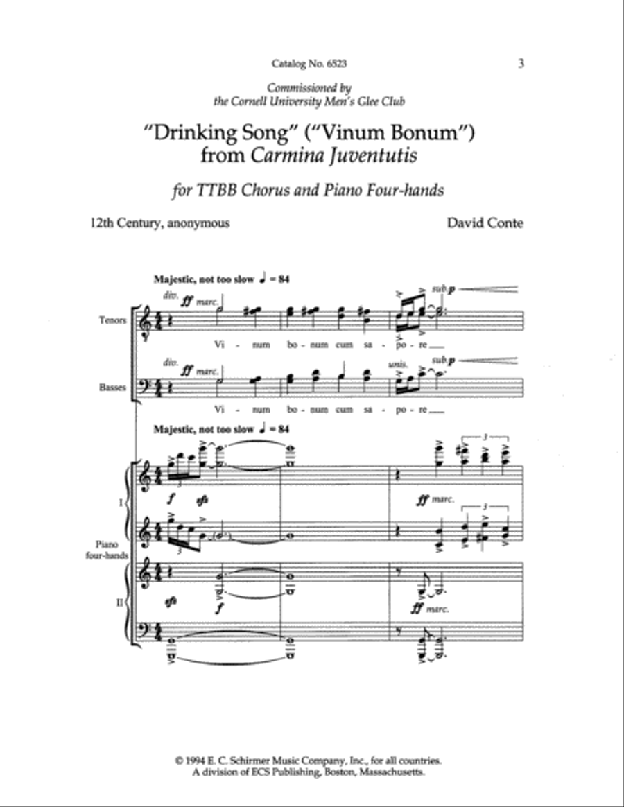 Carmina Juventutis: Drinking Song (Vinum bonum) TTBB scores gallery preview page 3