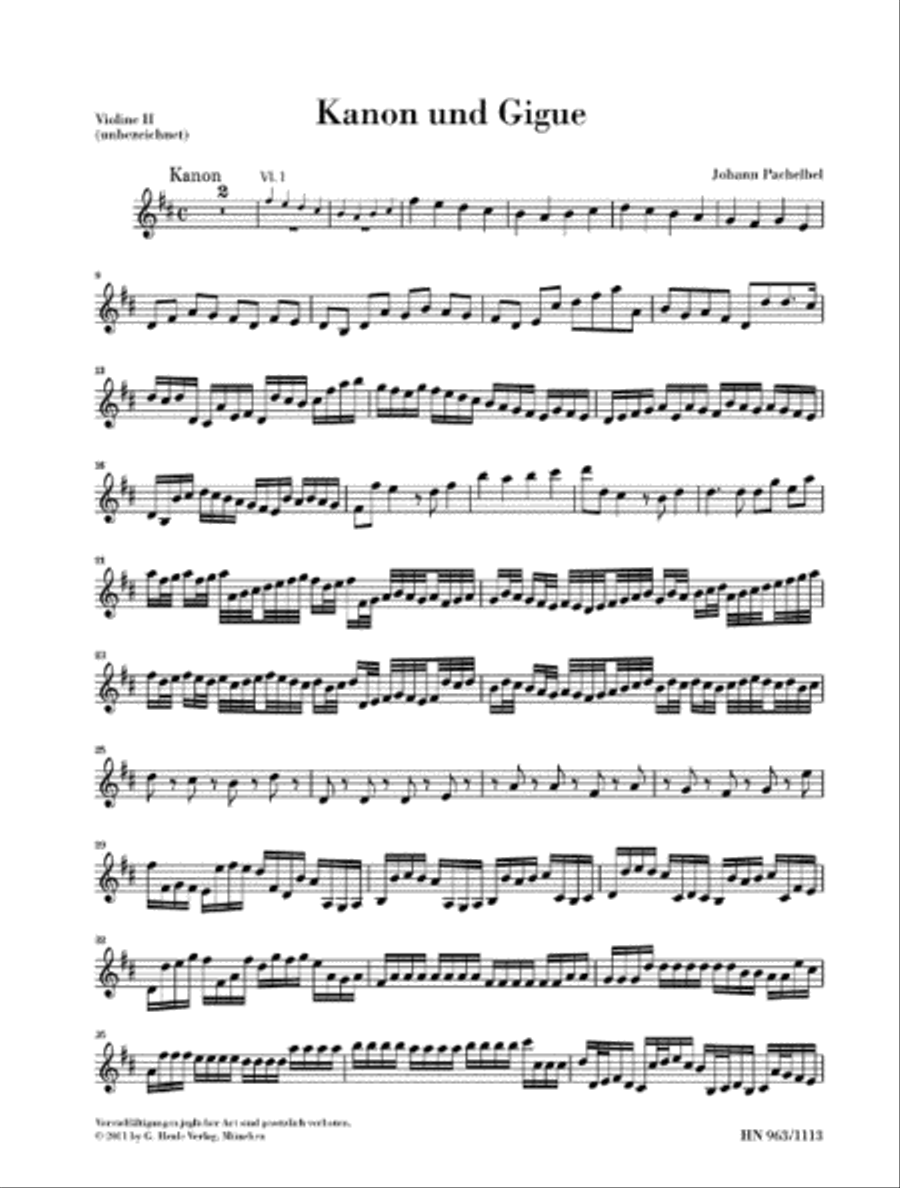 Canon and Gigue for Three Violins and Basso Continuo in D Major Violin scores gallery preview page 2