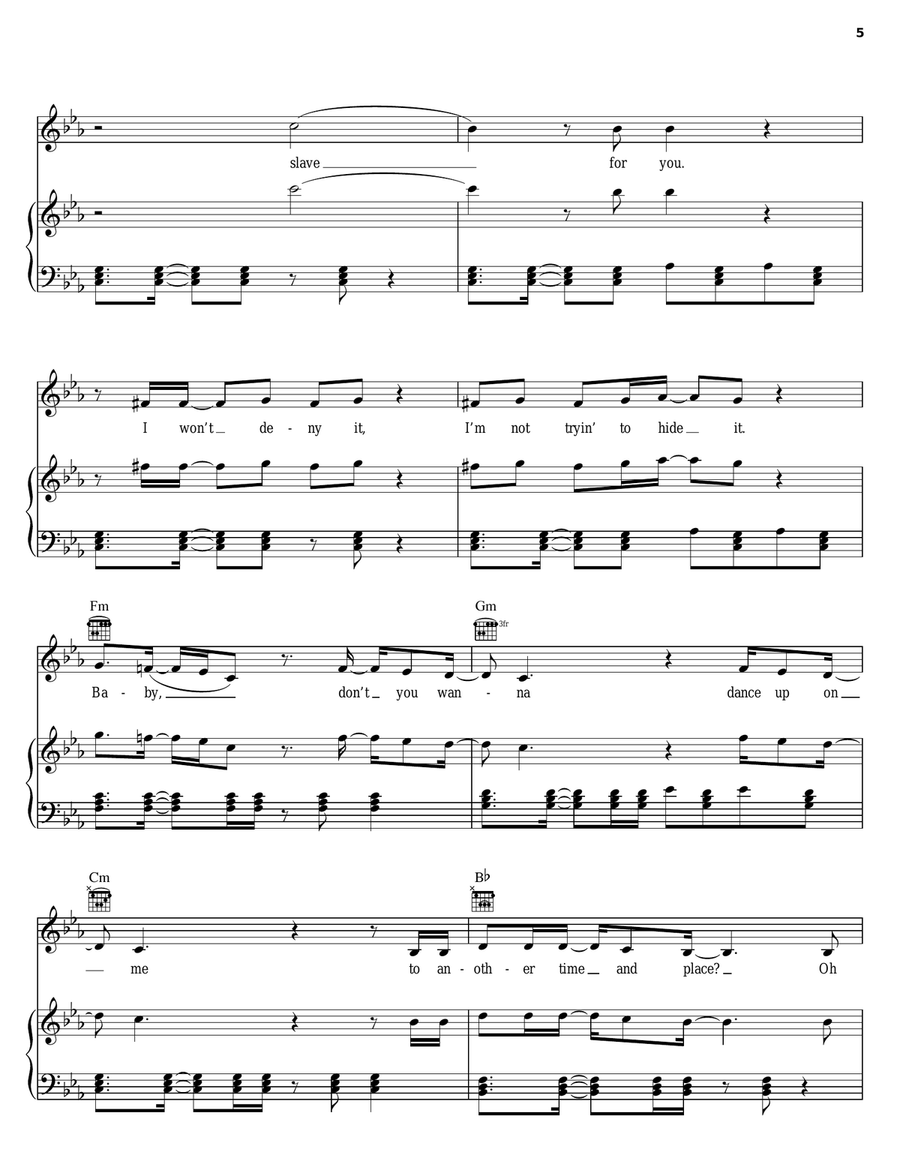 I'm A Slave 4 U Piano, Vocal, Guitar scores gallery preview page 5