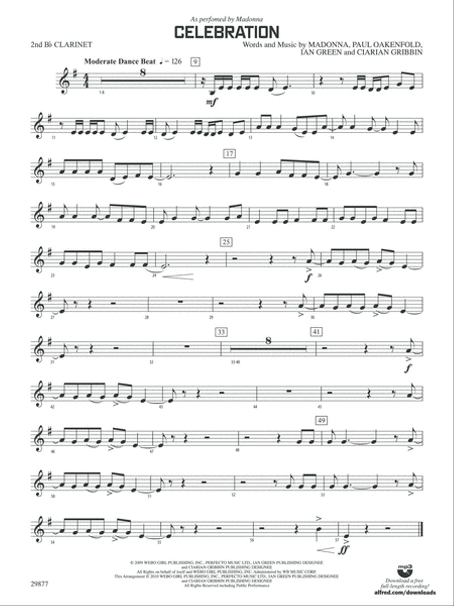 Celebration: 2nd B-flat Clarinet Concert Band scores gallery preview page 1
