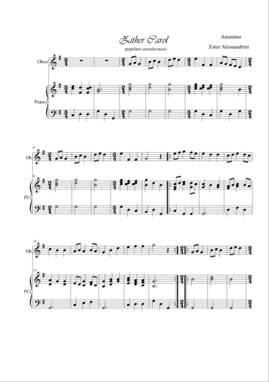 Zither Carol. Oboe and piano Zither scores gallery preview page 1