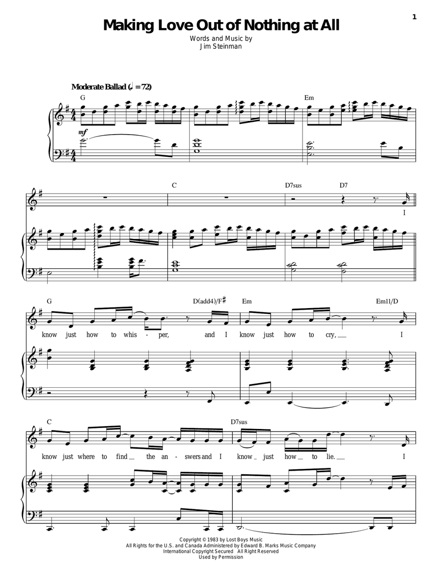 Making Love Out Of Nothing At All Piano, Vocal scores gallery preview page 1