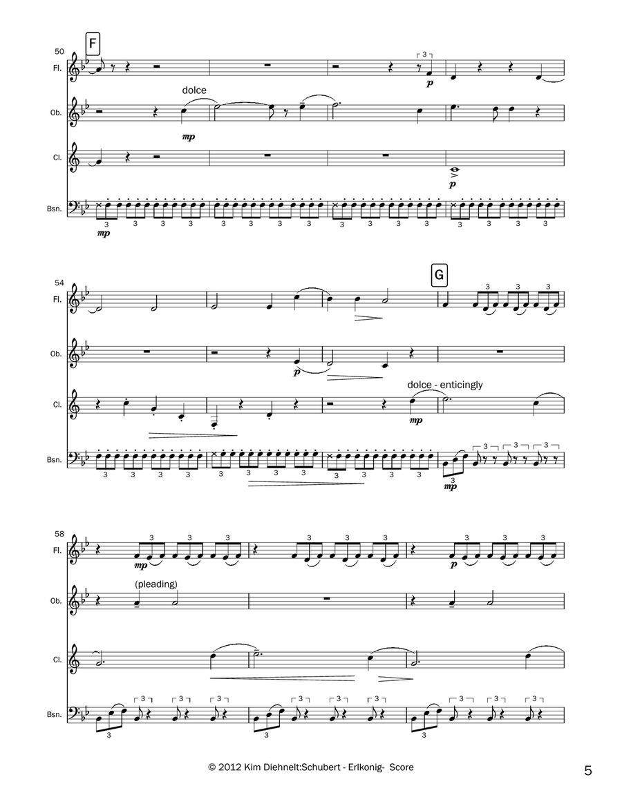 Schubert: Erlkönig for woodwind quartet Woodwind Quartet scores gallery preview page 6