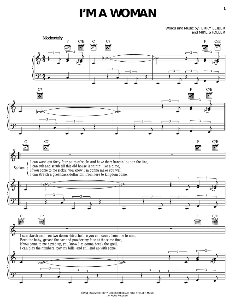 I'm A Woman Piano, Vocal, Guitar scores gallery preview page 1