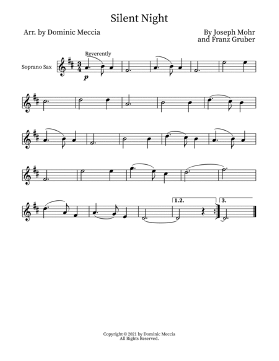 Silent Night- Soprano Sax and Tenor Sax Duet Woodwind Duet scores gallery preview page 2
