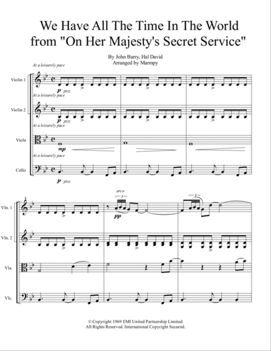 We Have All The Time In The World String Quartet scores gallery preview page 5