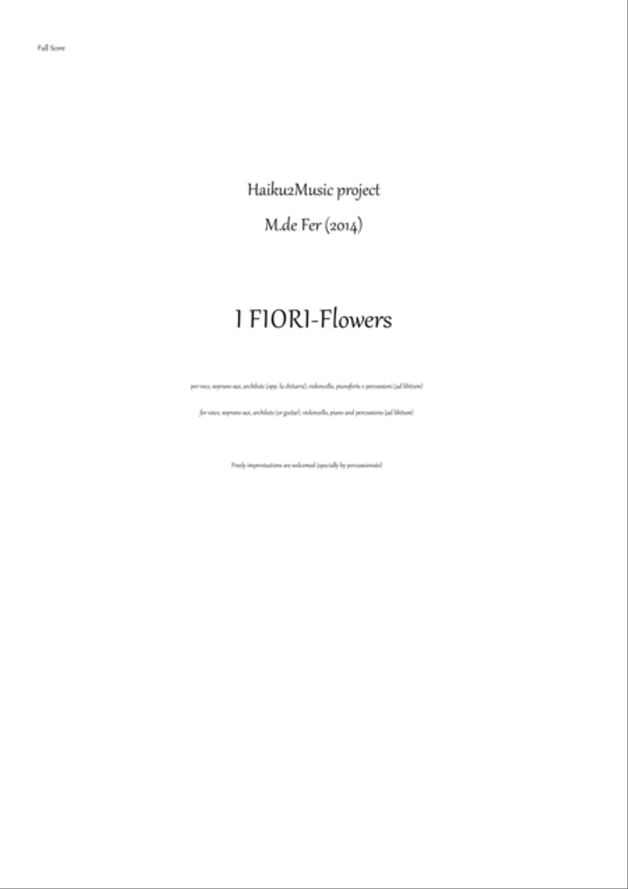 I Fiori (Flowers) -for Voice, Lute, Sop. Sax, Cello, Piano and Percussions Piano, Vocal, Guitar scores gallery preview page 1