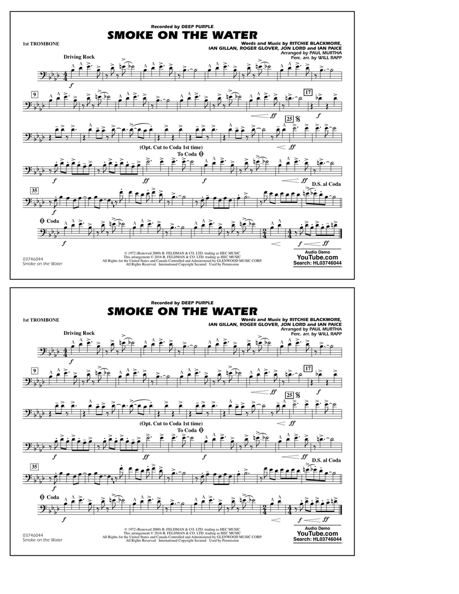 Smoke on the Water - 1st Trombone Marching Band scores gallery preview page 1