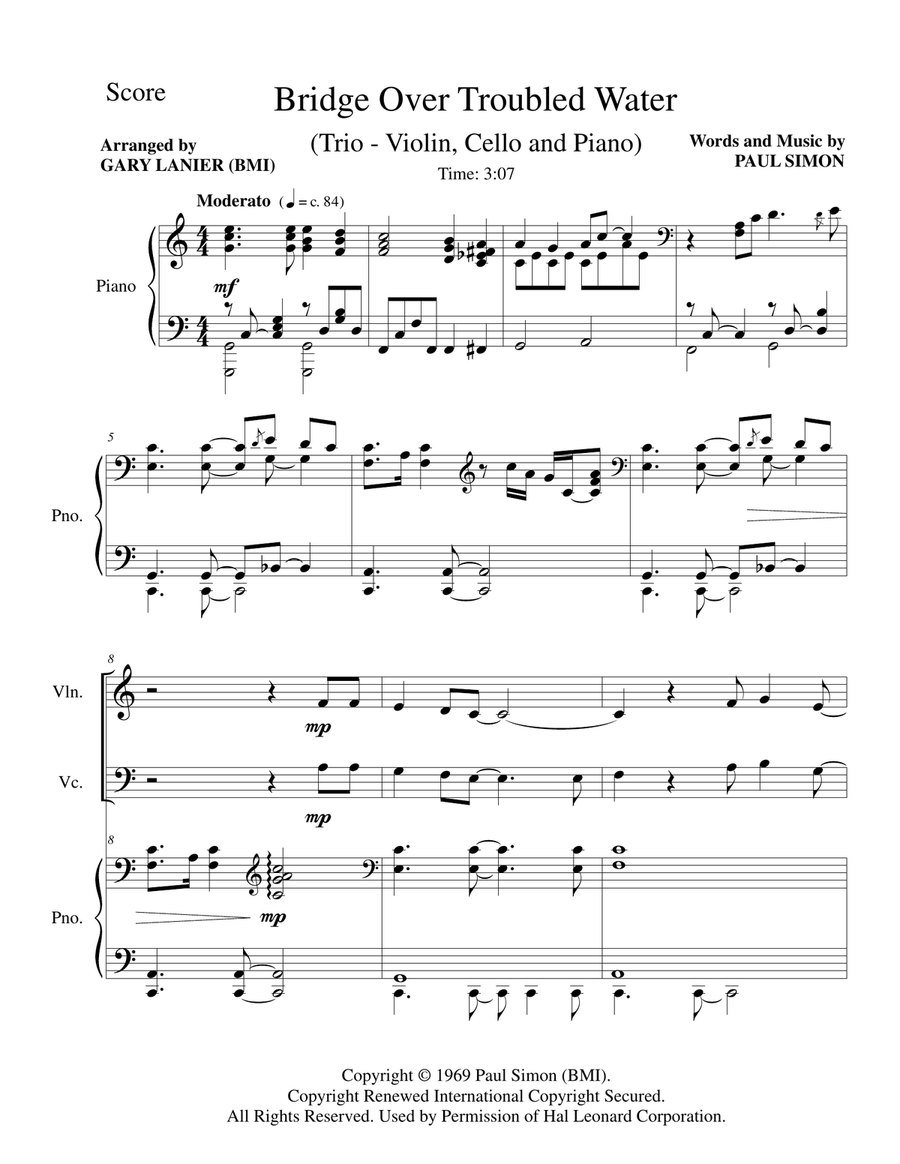Bridge Over Troubled Water Piano Trio scores gallery preview page 2