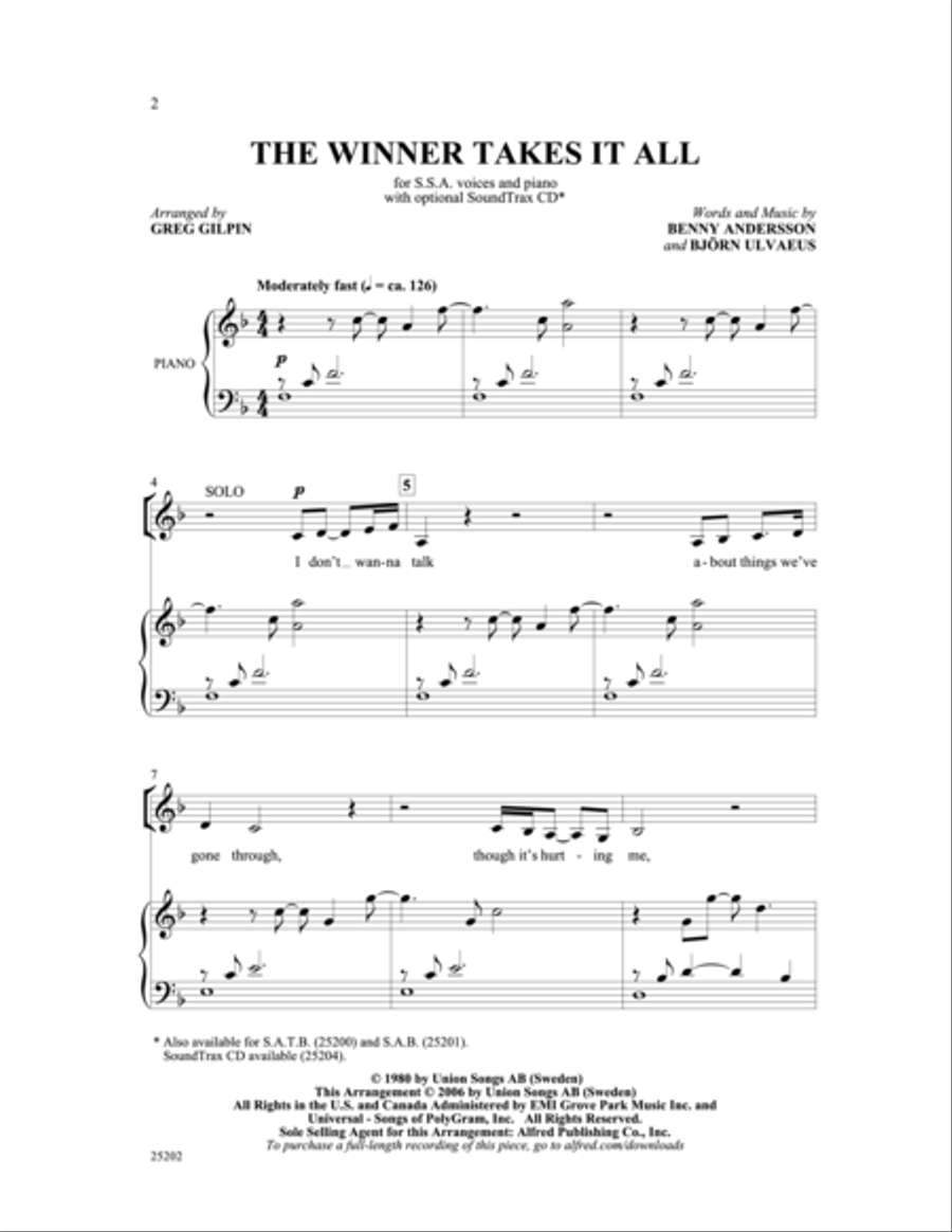 The Winner Takes It All (from Mamma Mia!) SSA scores gallery preview page 13