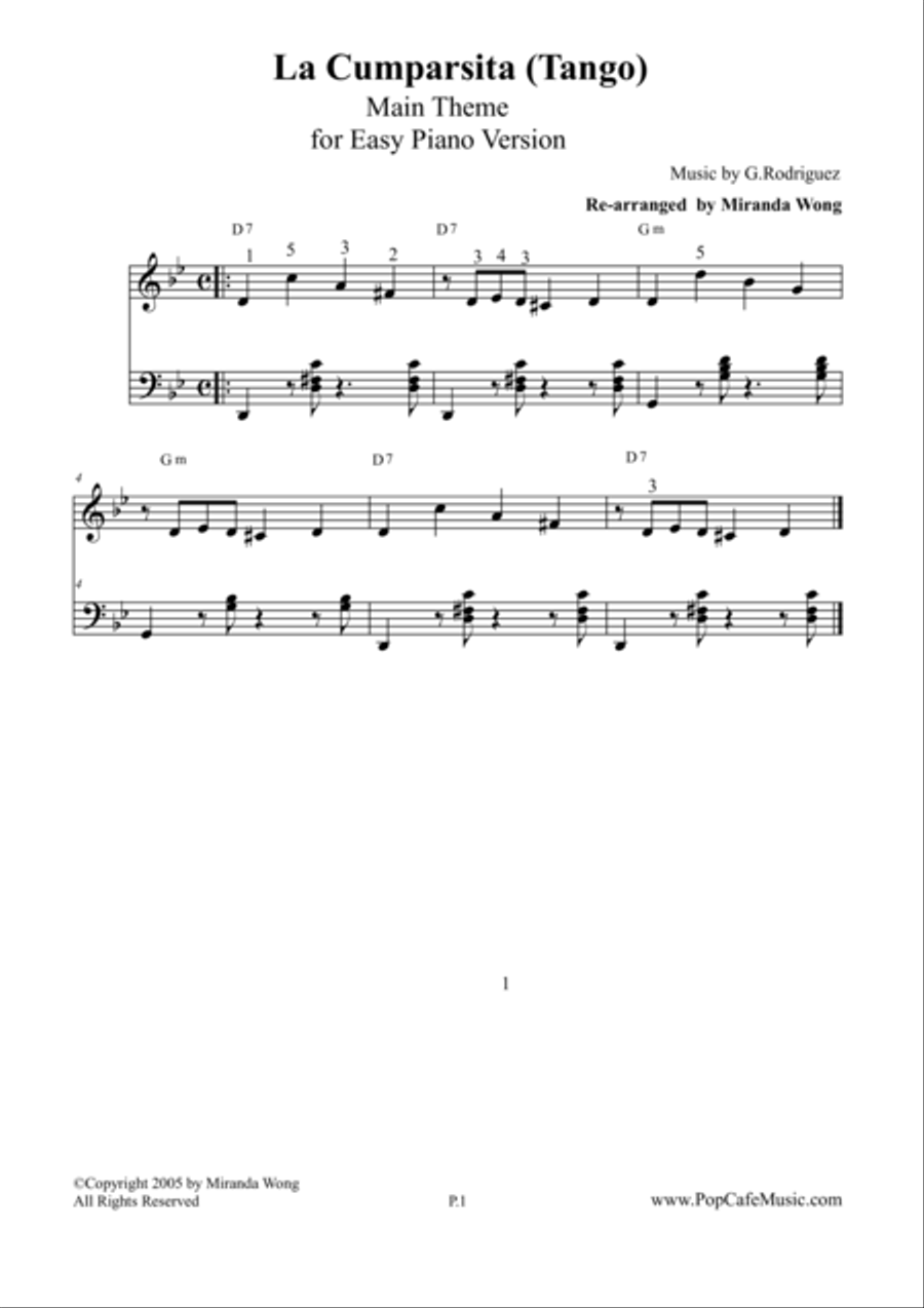 La Cumparsita (Famous Tango) - Lovely Piano Version 4-Part scores gallery preview page 1