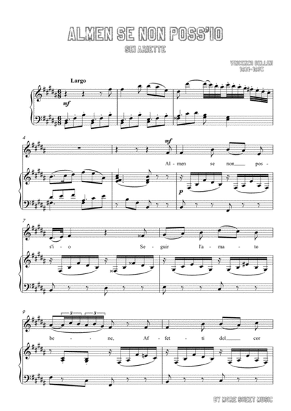 Bellini-Almen se non poss'io in B Major,for voice and piano image number null