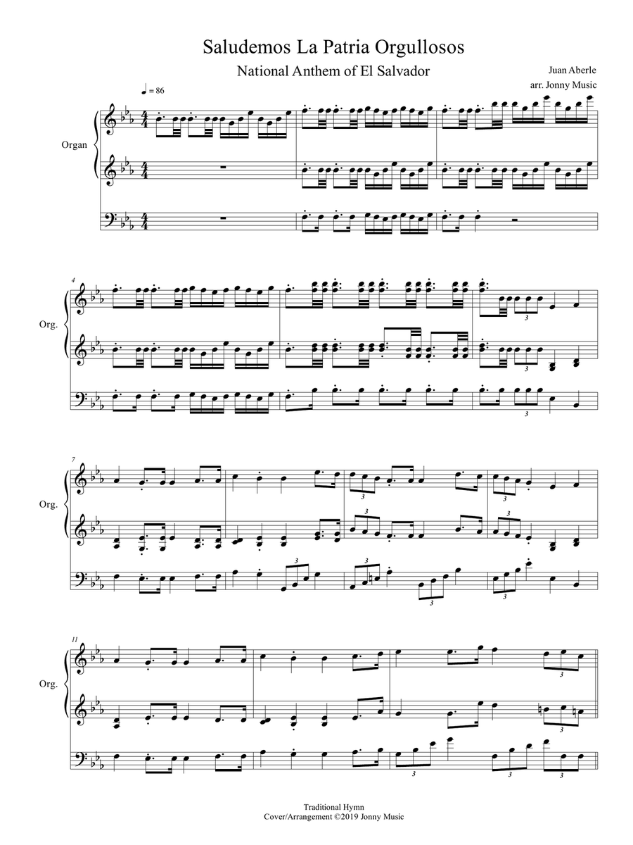 Saludemos La Patria Orgullosos (National Anthem of El Salvador) Arranged for Organ