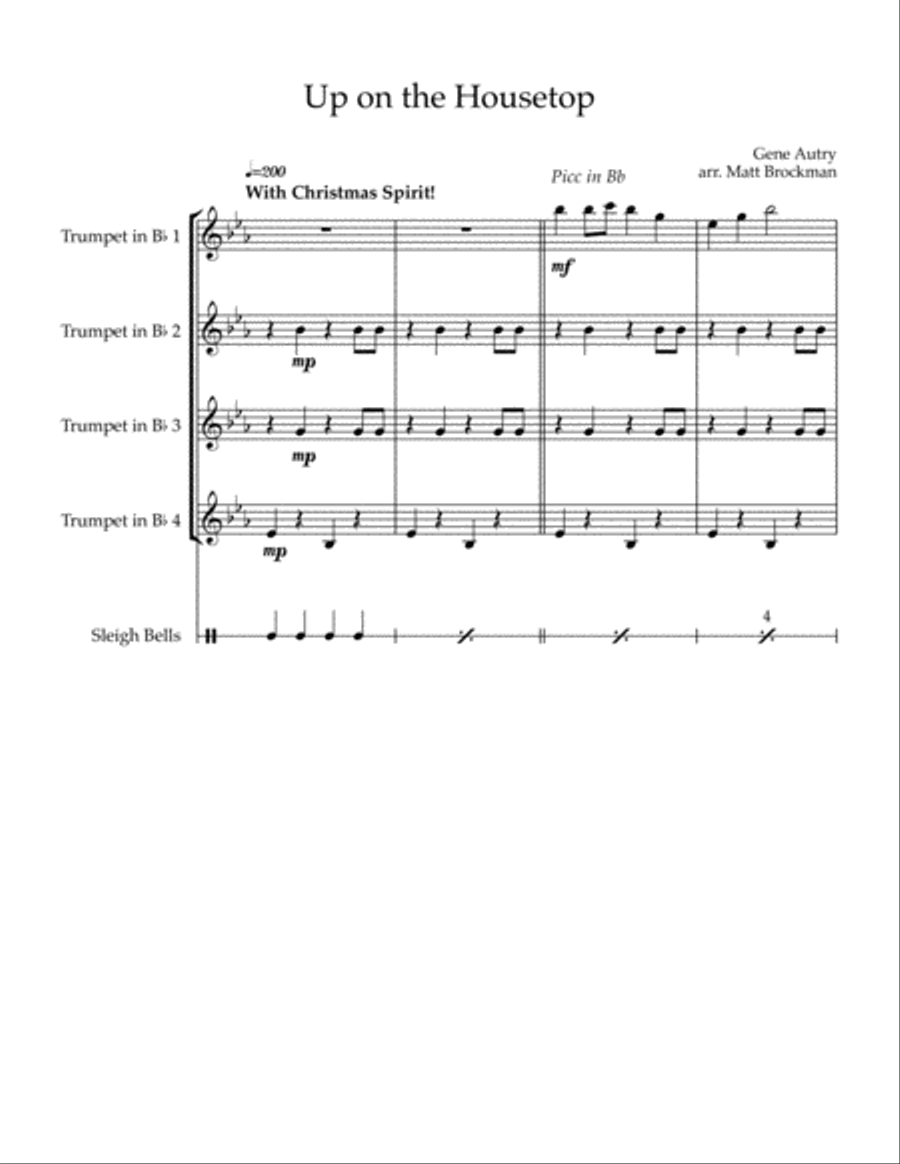 Up on the Housetop (for 4 trumpets) Trumpet Solo scores gallery preview page 1