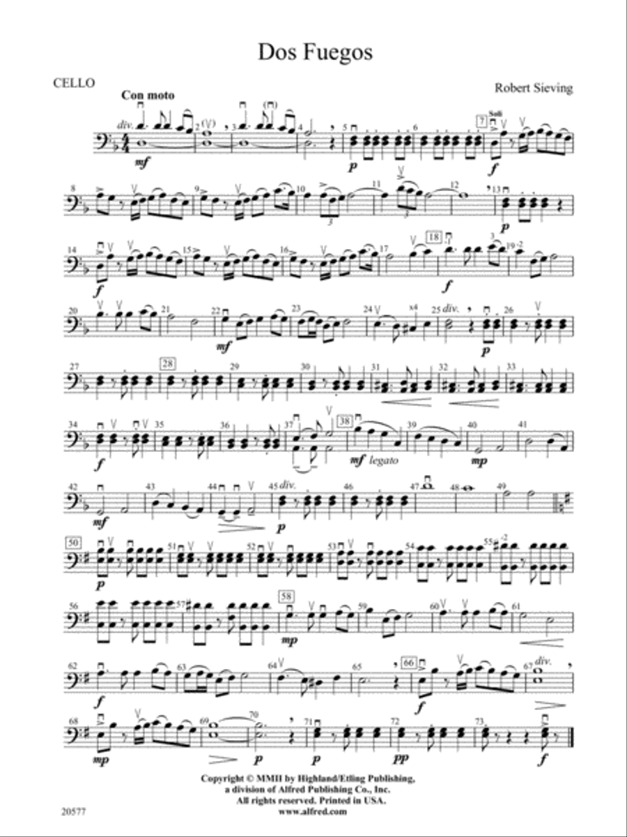 Dos Fuegos: Cello String Orchestra scores gallery preview page 1