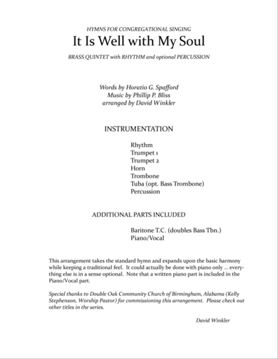 It Is Well With My Soul (hymn accompaniment) Brass Ensemble scores gallery preview page 2