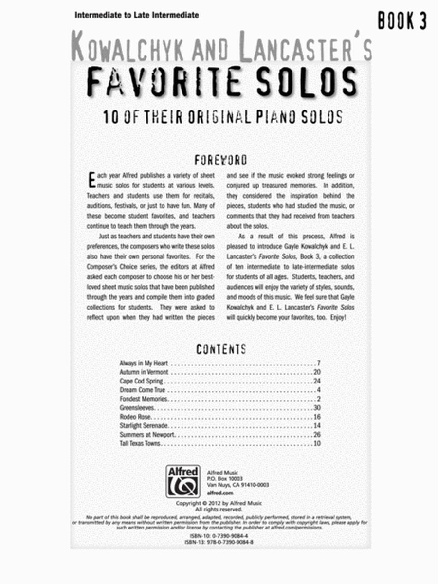 Kowalchyk and Lancaster's Favorite Solos, Book 3