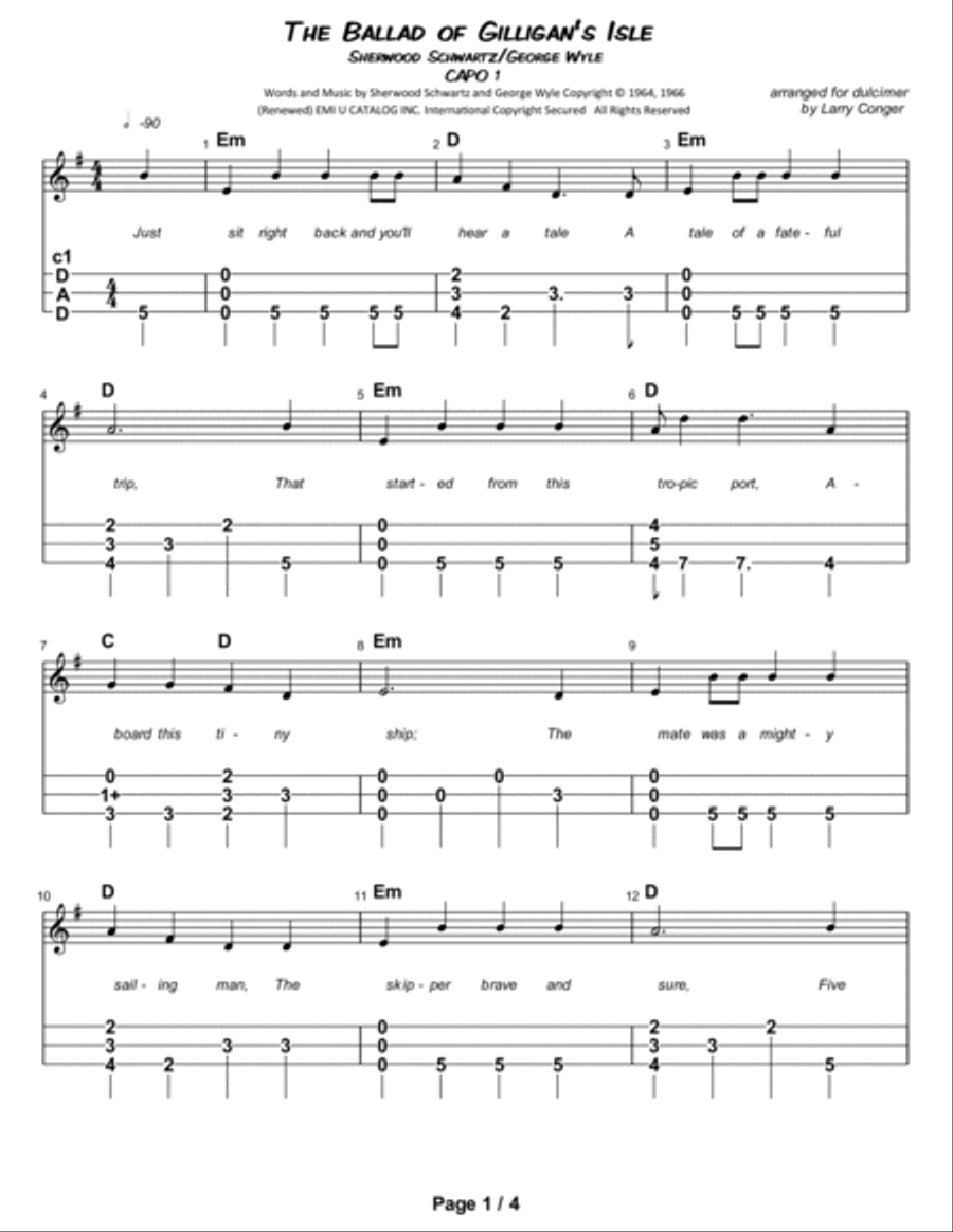 The Ballad Of Gilligan's Isle Dulcimer scores gallery preview page 2