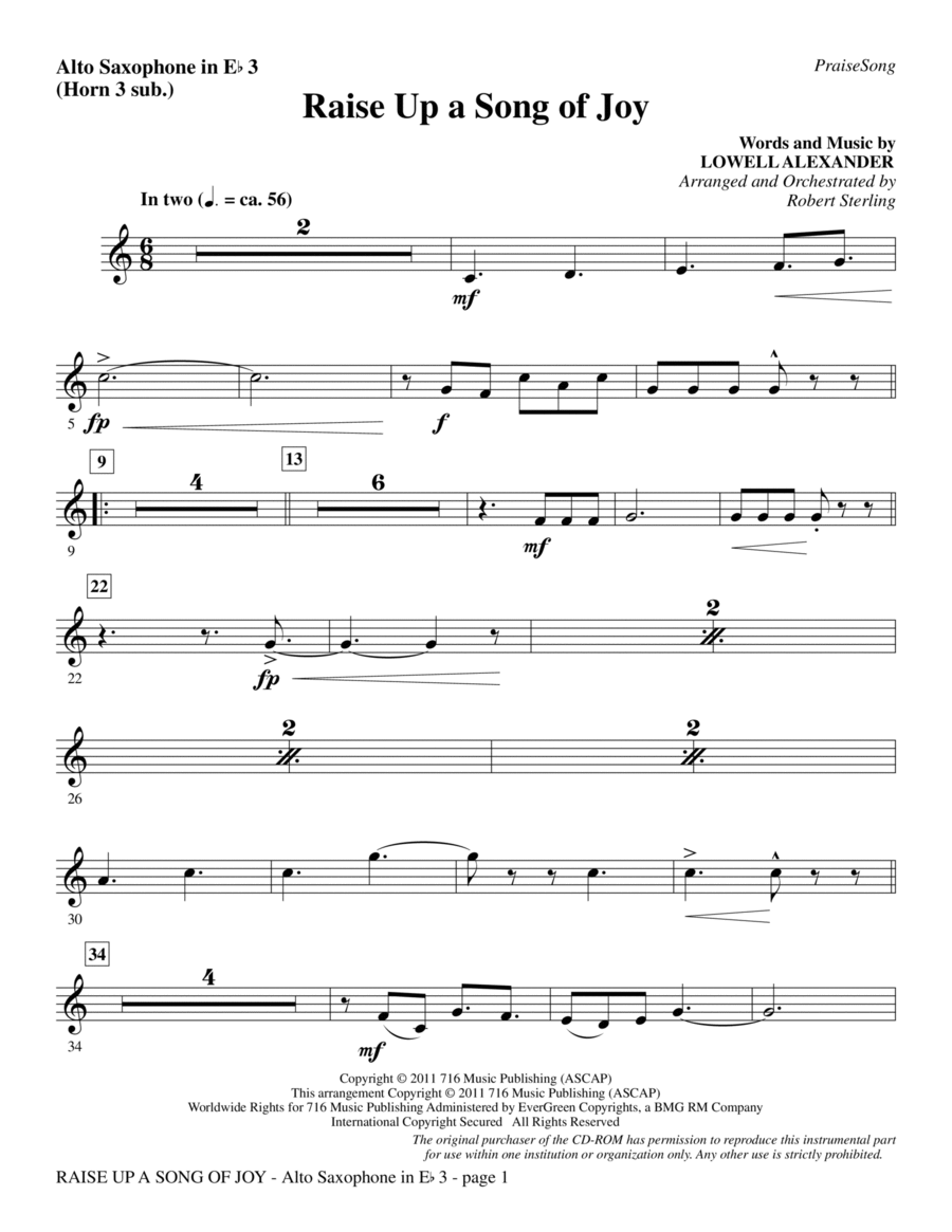 Raise Up A Song Of Joy - Alto Sax 3 (sub. Horn 3)