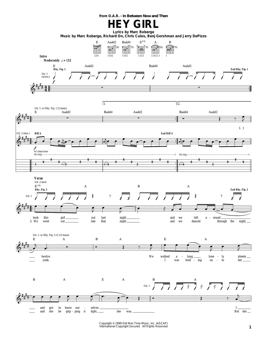 Hey Girl Hey Girl Acoustic Guitar scores gallery preview page 1