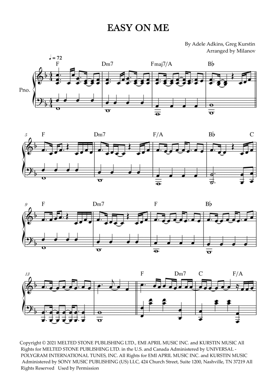 Easy On Me Easy Piano scores gallery preview page 1