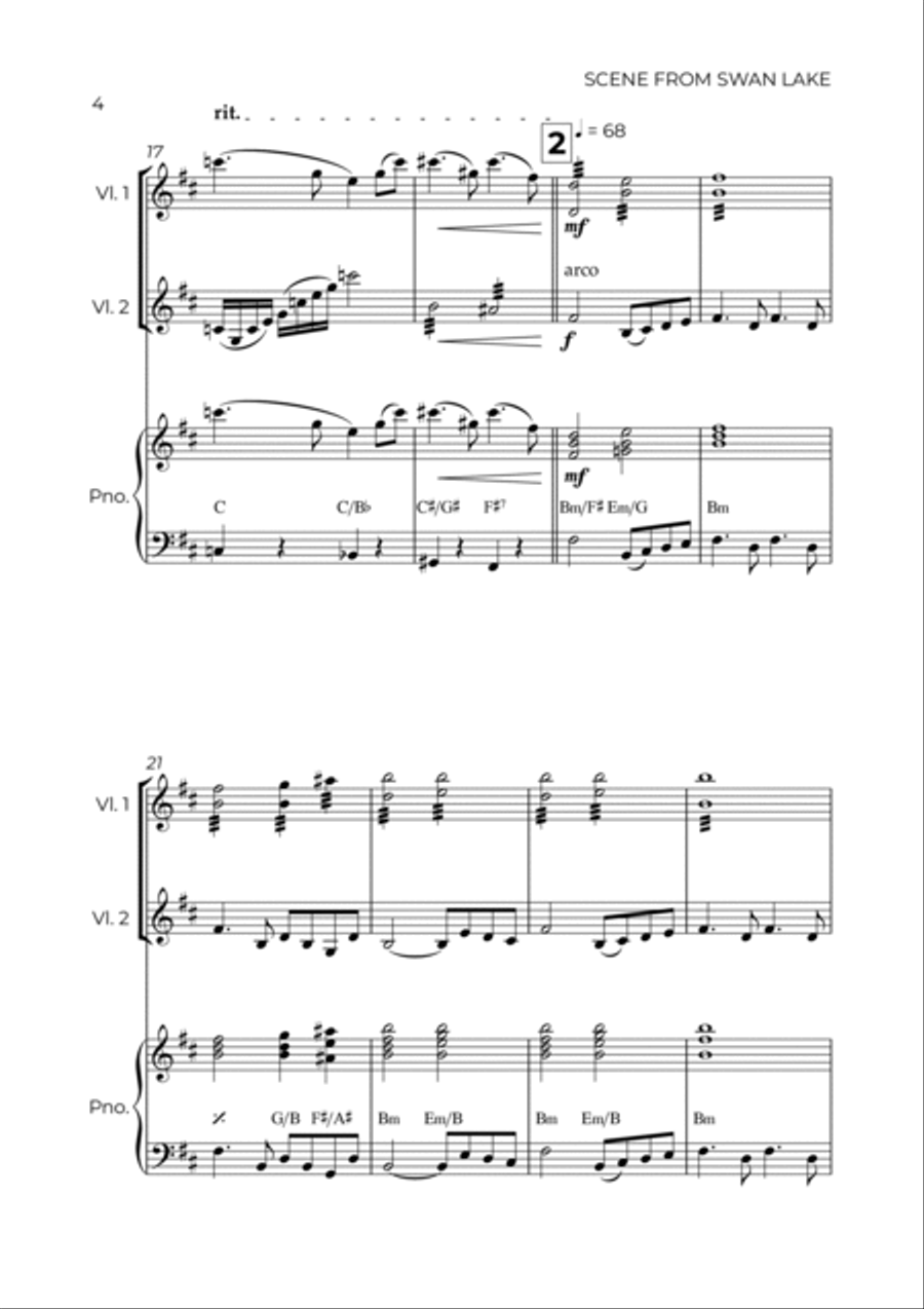 SCENE FROM SWAN LAKE - TCHAIKOVSKY - STRING PIANO TRIO (VIOLIN 1, VIOLIN 2 & PIANO) Piano Trio scores gallery preview page 4