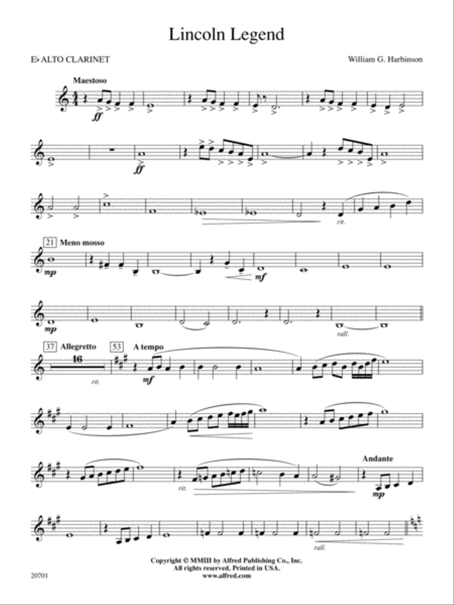 Lincoln Legend: E-flat Alto Clarinet Concert Band scores gallery preview page 1