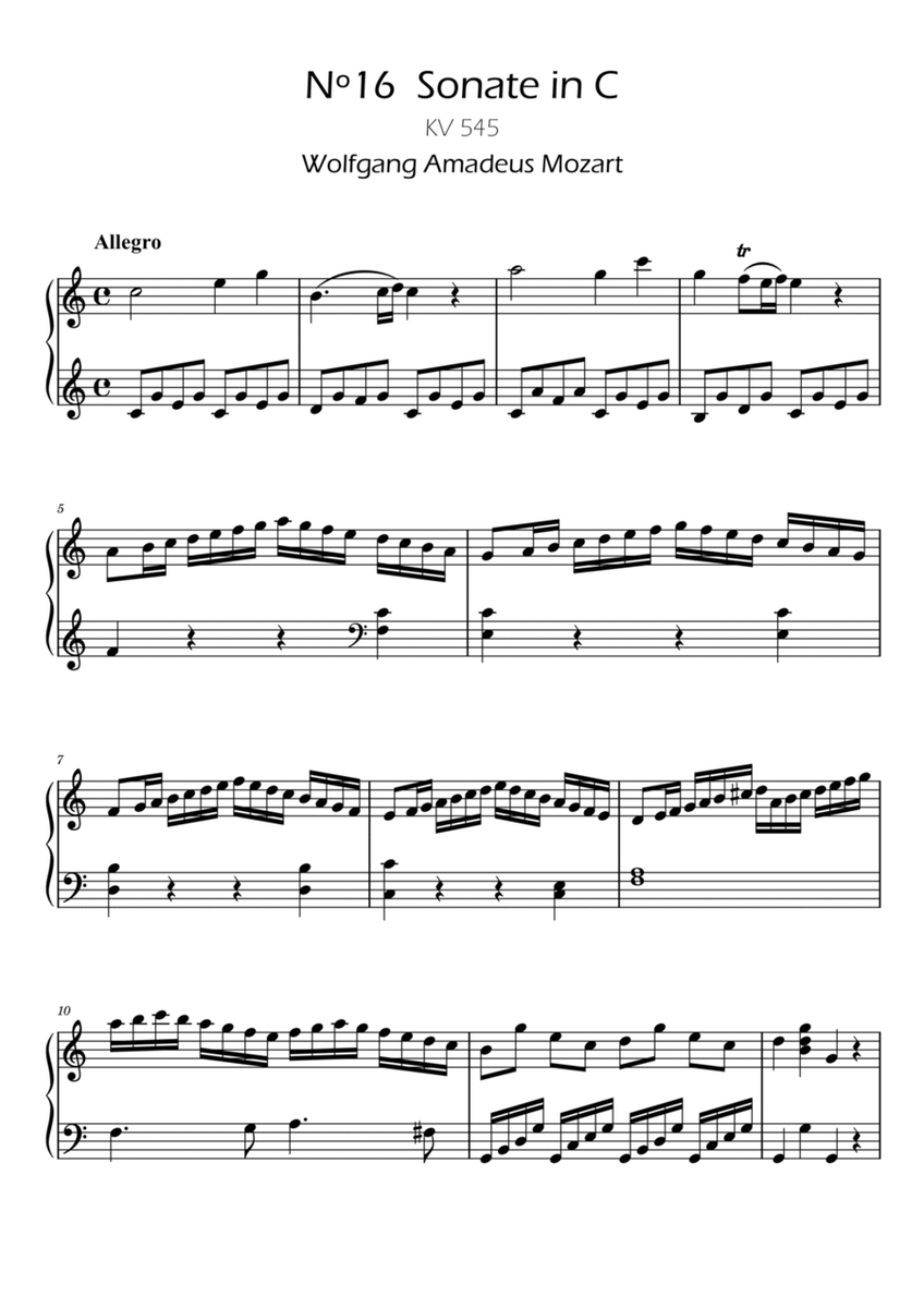 Mozart: Piano Sonata No. 16 in C Major - KV 545 image number null