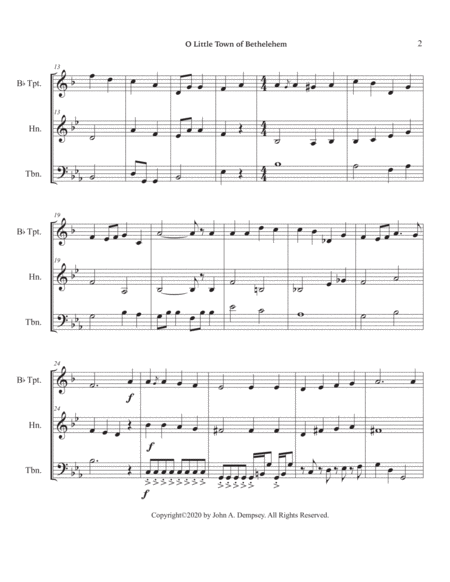 O Little Town of Bethlehem (Brass Trio): Trumpet, Horn in F and Trombone image number null