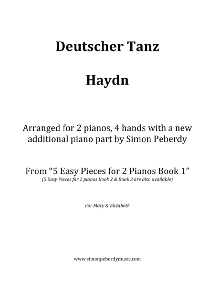 Deutscher Tanz by J Haydn in a new easy arrangement for 2 pianos by Simon Peberdy Piano Method scores gallery preview page 1