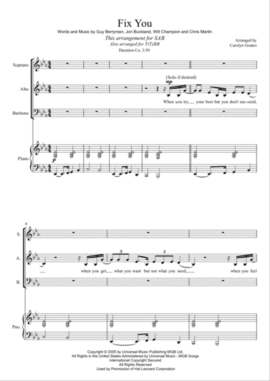 Fix You 3-Part scores gallery preview page 1