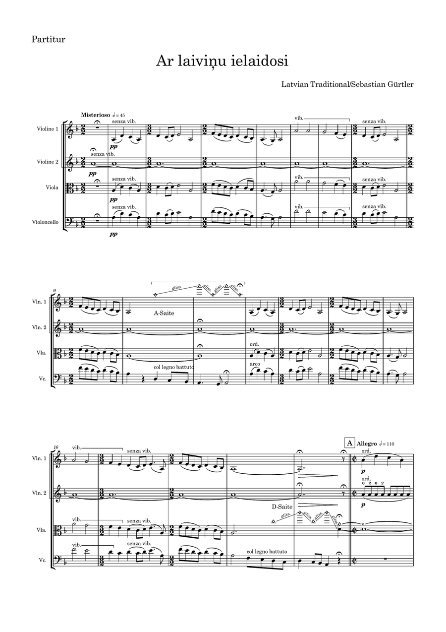 Ar laivinu ieladosi String Quartet scores gallery preview page 1