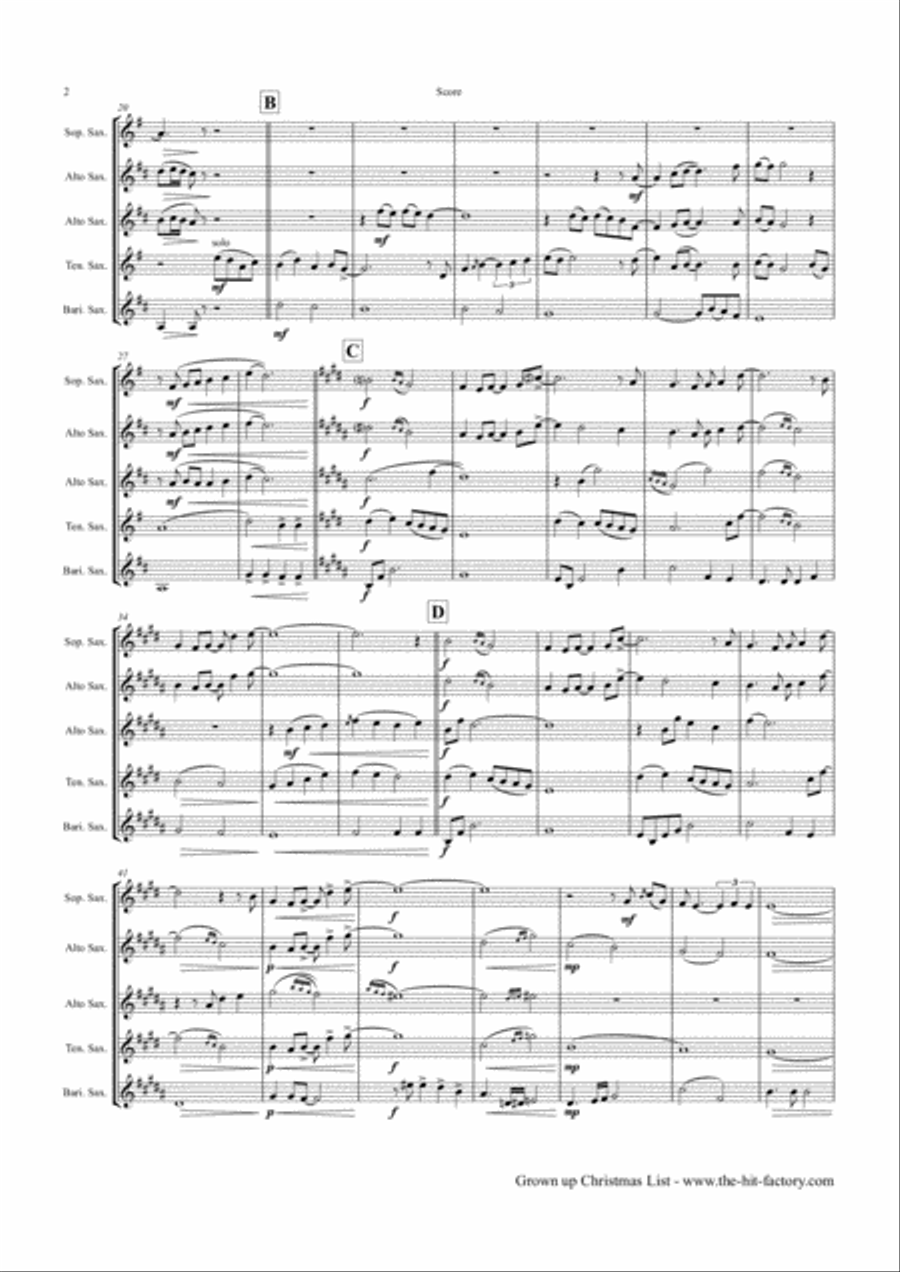 Grown-Up Christmas List Saxophone Quintet scores gallery preview page 2