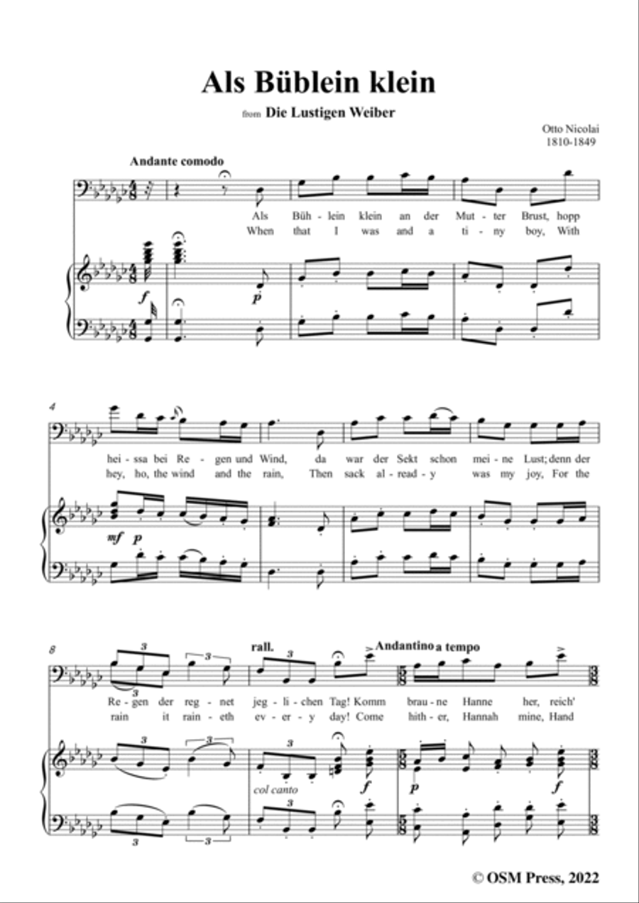 Nicolai-Als Bublein klein,in G flat Major,from Die Lustigen Weiber Voice scores gallery preview page 3
