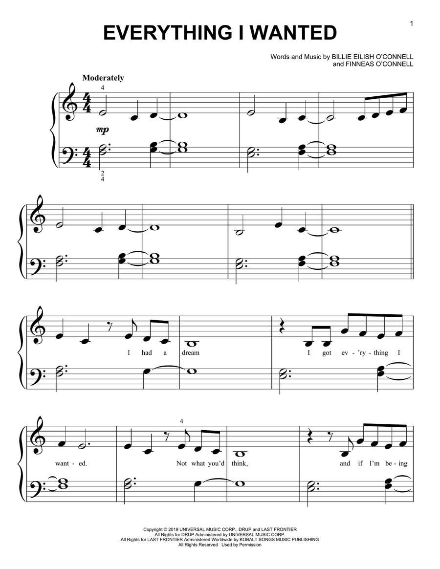 everything i wanted Easy Piano scores gallery preview page 1