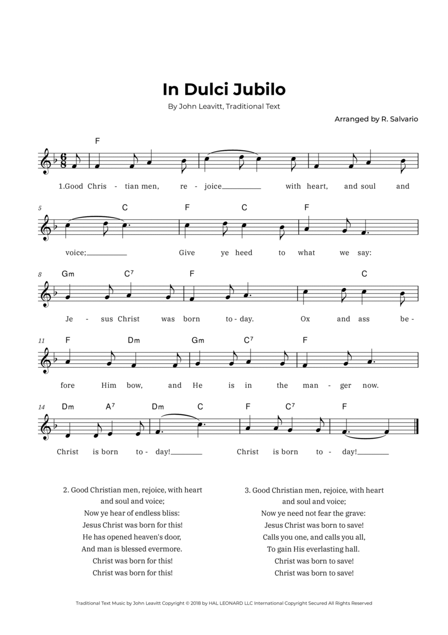 In Dulci Jubilo (Key of F Major) Easy Piano scores gallery preview page 1